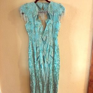 Blue silk sequined gown